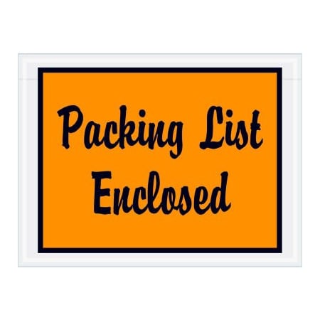 The Packaging Wholesalers Full Face Envelopes, "Packing List Enclosed" Print, 6"L x 4-1/2"W, Orange, 1000/Pack ENVPQ1